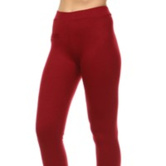 JEGGOLOGY NWT:L/XL Cotton/Poly/Spandex Ribbed Raw Ankle Cozy Burgundy - Picture 1 of 7